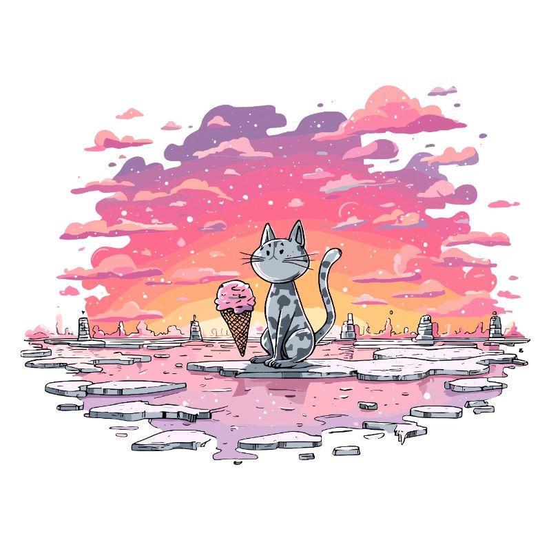 Katze mit Eis am Abendsee