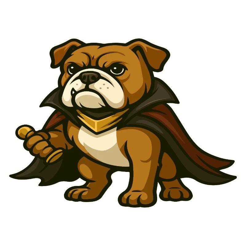 Vampirjäger-Bulldoggen-Maskottchen im dunklen Umhang