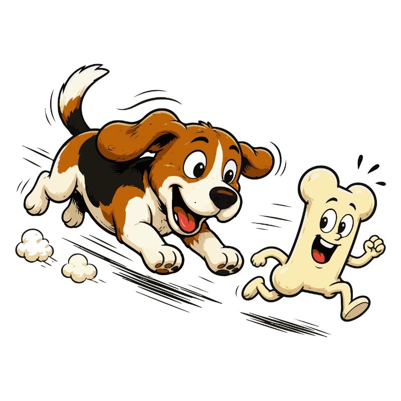 Dog Chasing Running Bone Comic Motif