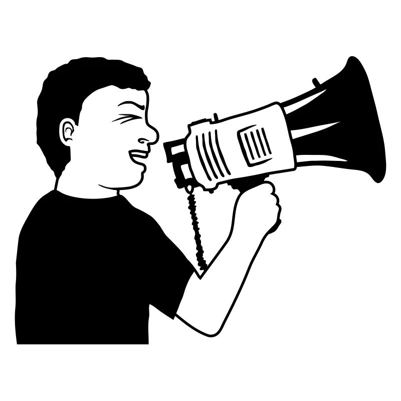 Mann wütend Demonstration Megafon