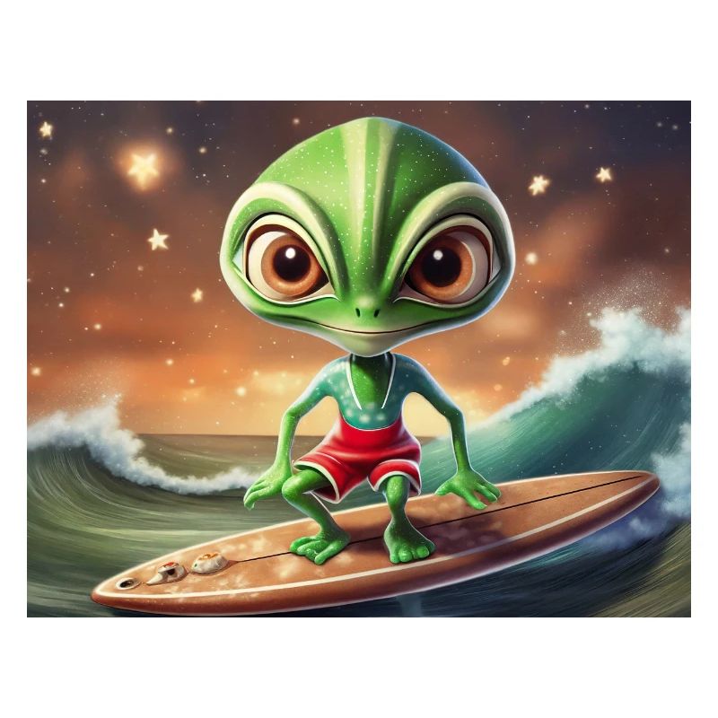 mignon petit vert rétro vintage alien surf