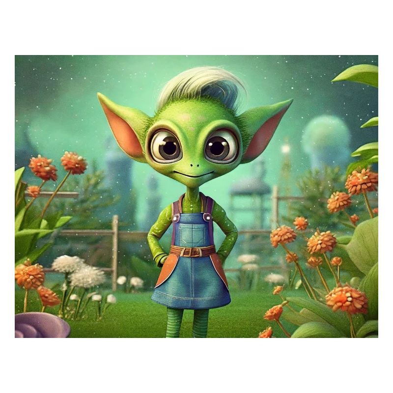 mignon petit vert rétro extraterrestre jardin de travail