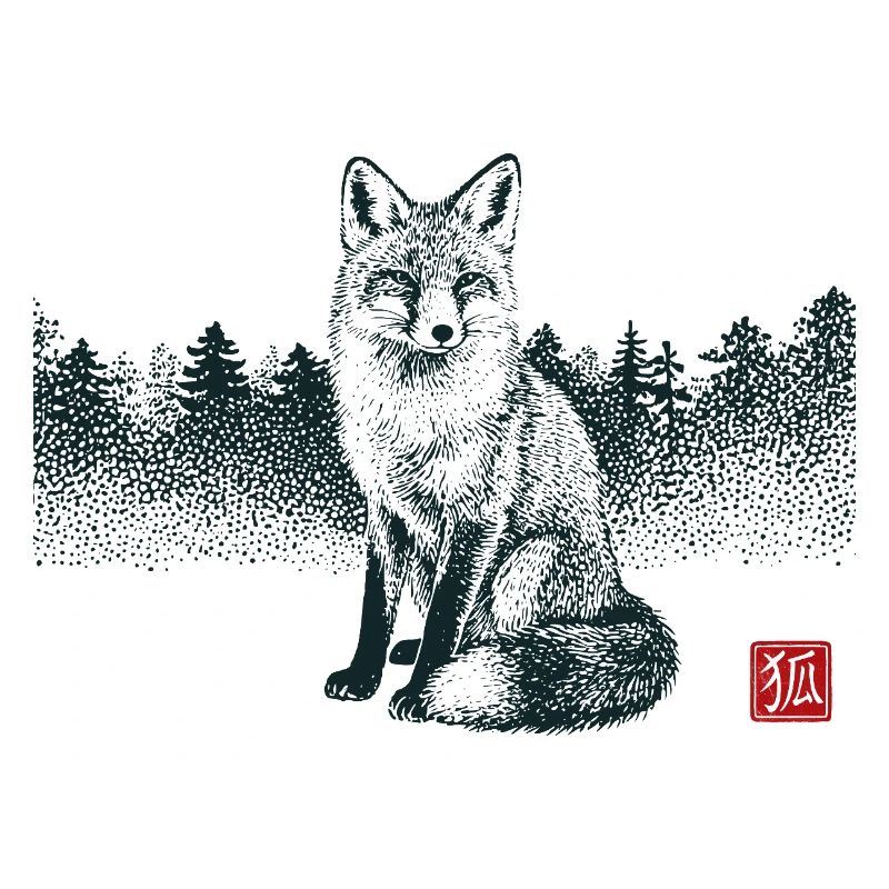 Kitsune Fuchs mit Hanko Stempel