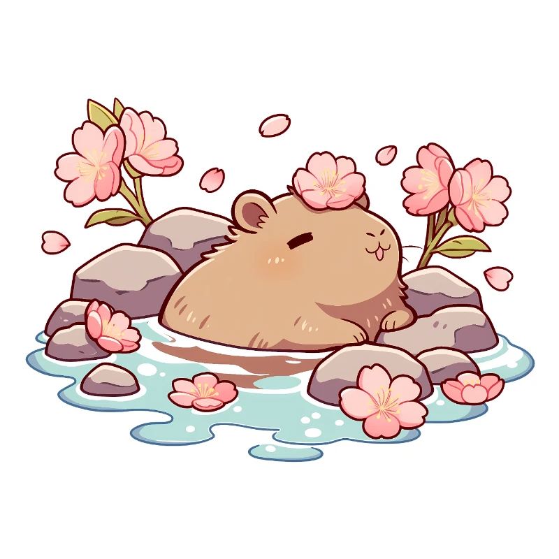 Süßes Capybara Onsen – Kirschblüten Kawaii Design