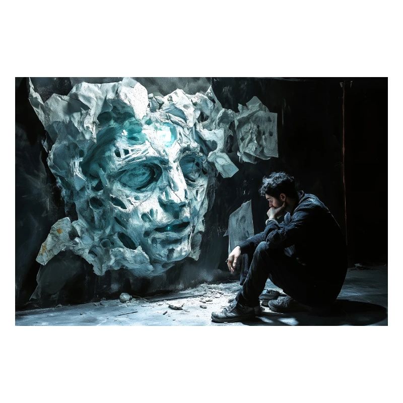 Rock Face and Thoughtful Man