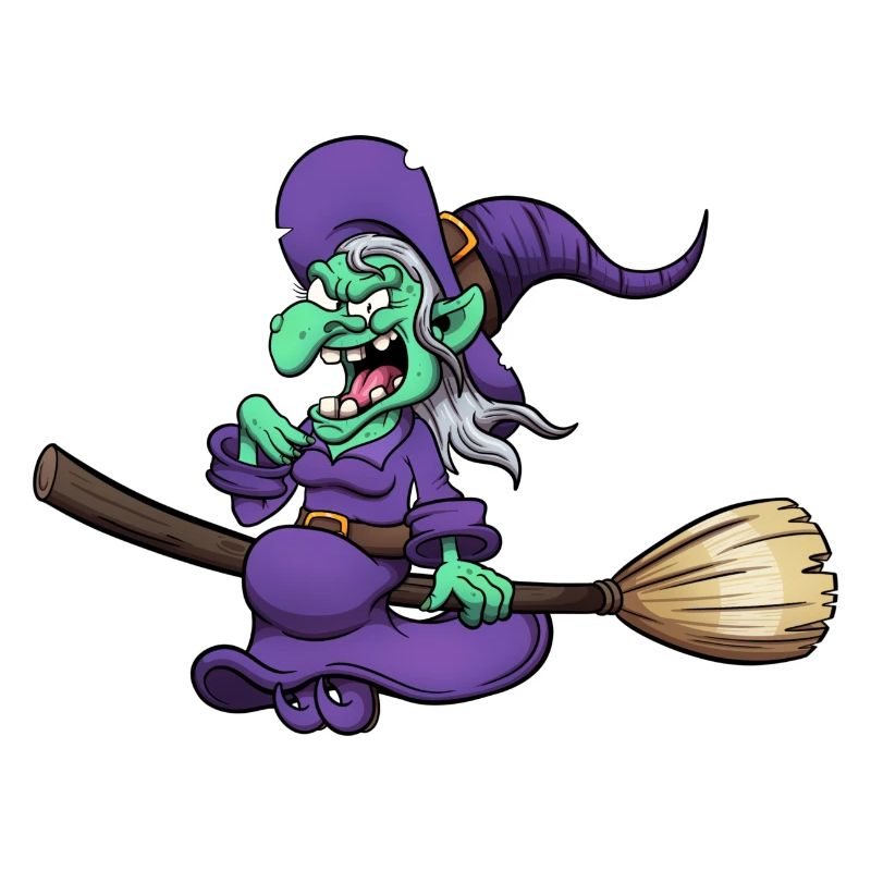 Crazy Laughing Witch On Broom