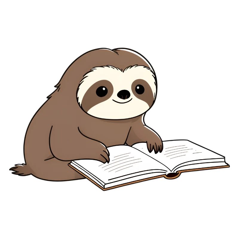 Cute Sloth Reader with Book