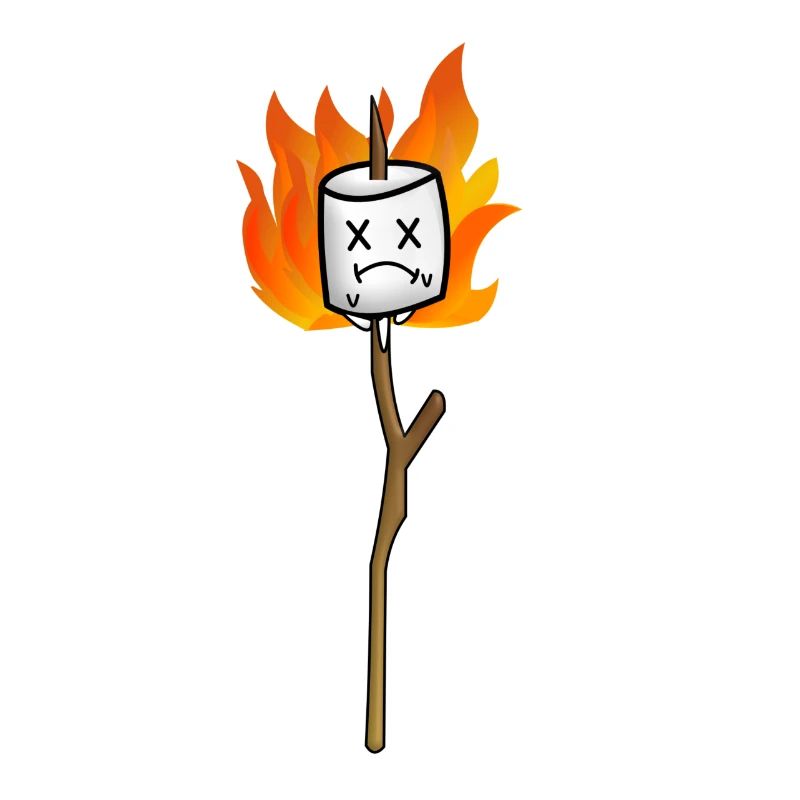 Cute marshmallow on a spit in flames