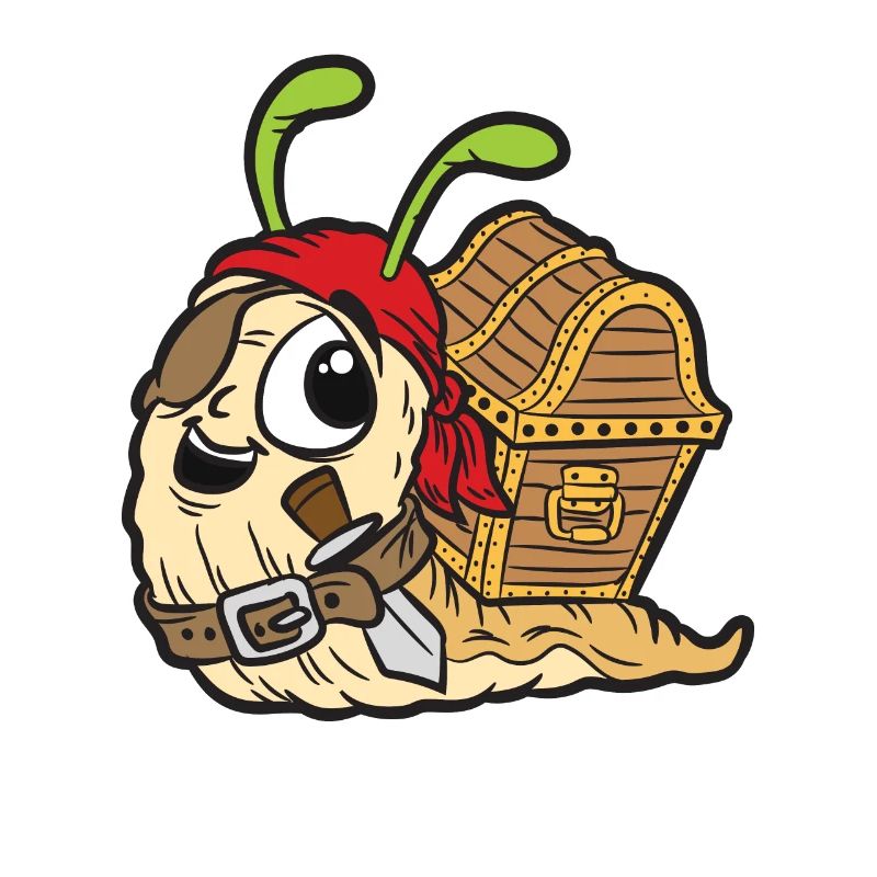 Pirate snail with treasure chest Funny comic