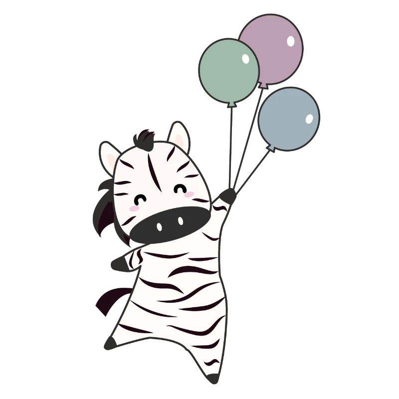 Zebra vole avec des ballons vers le haut des animaux mignons
