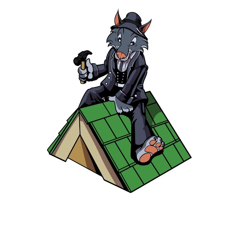 Comic Wolf als Dachdecker