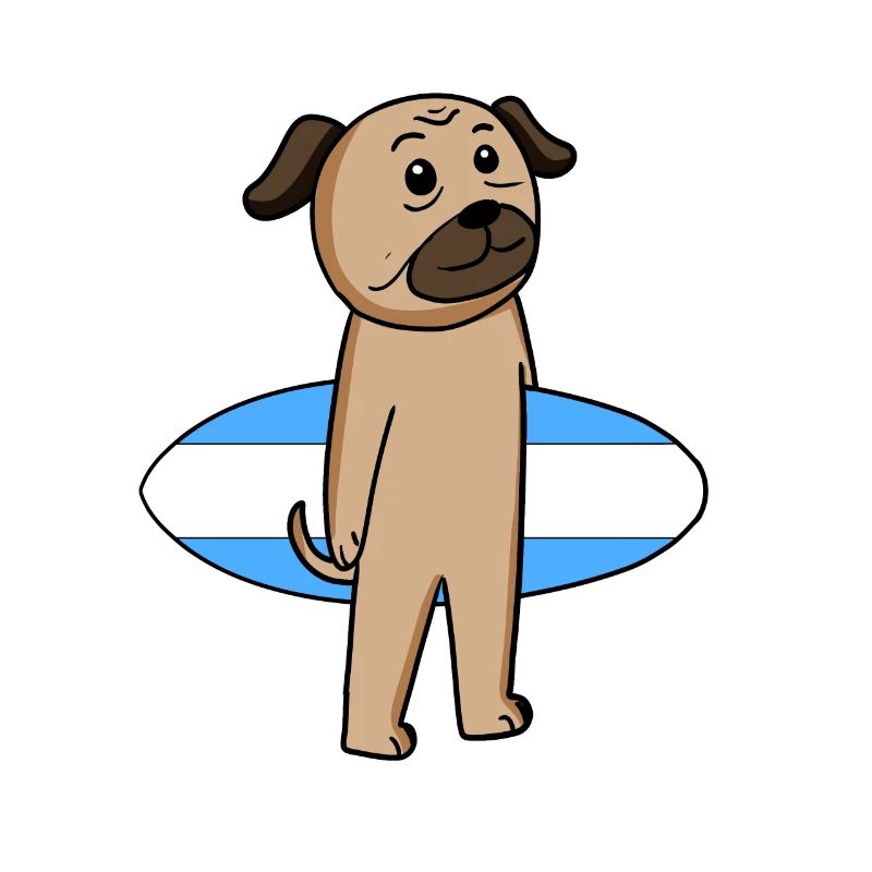 Surfboard Hund Mops Surfen Geschenk
