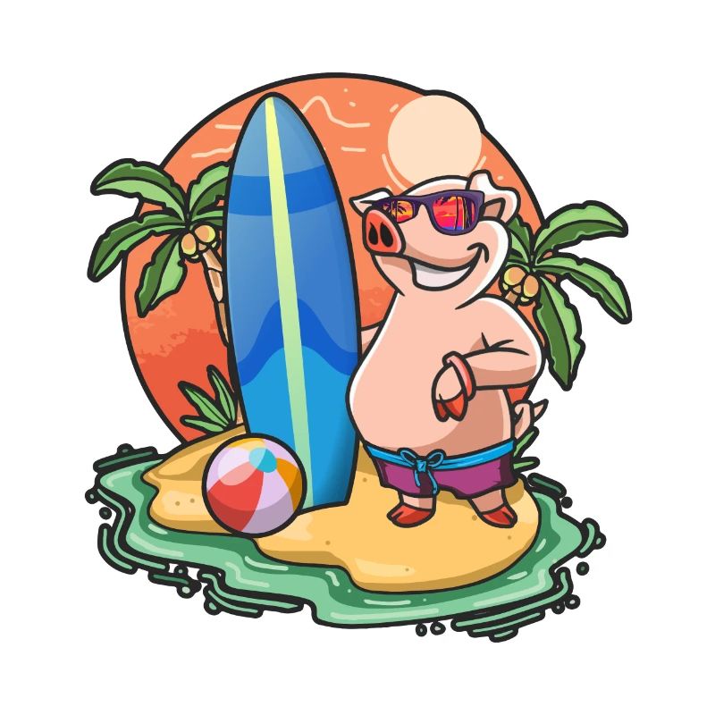 Drôle de cochon Surf Lovers Cool Planche de surf Jeu de mots