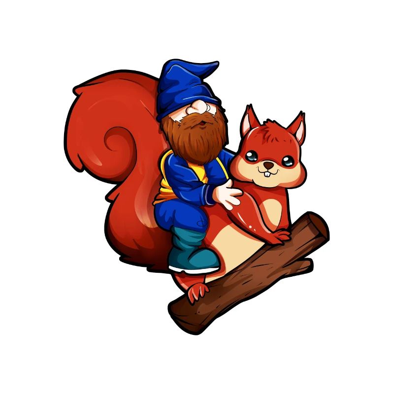 Gartenzwerg reitet Eichhörnchen