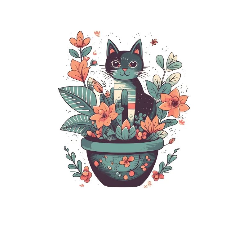 Chat en pot de fleurs avec des fleurs