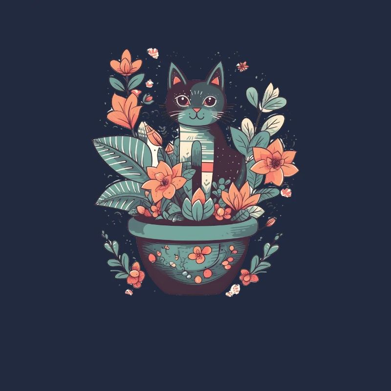 Chat en pot de fleurs avec des fleurs