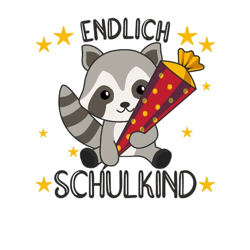 endlich Schulkind Einschulung Schule Waschbär