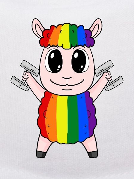 Regenbogen Schaf mit Hanteln