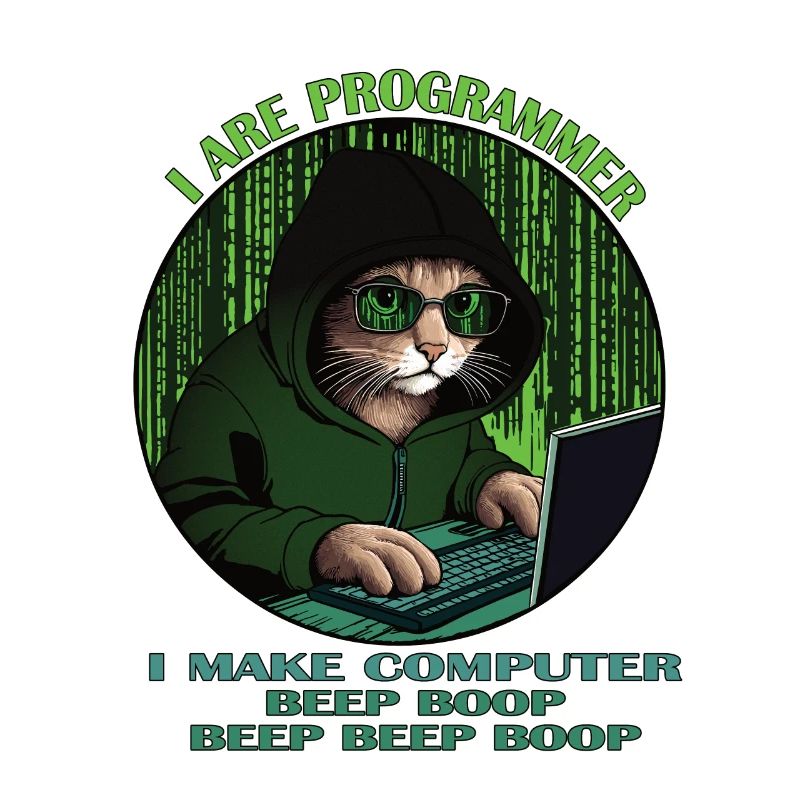 I are programmer, green, programming cat