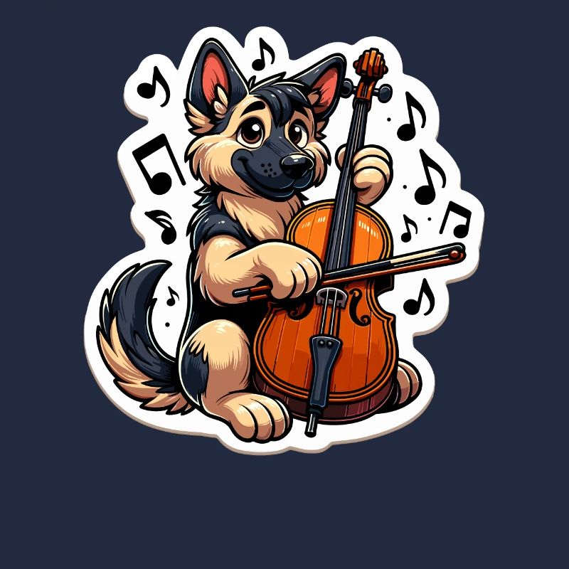 German Shepherd playing Cello