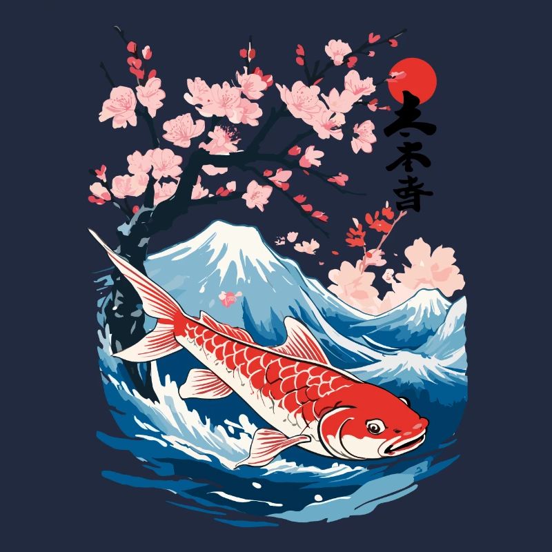 Vintage Ukiyo-E Koi Karpfen Kirschblüten Design