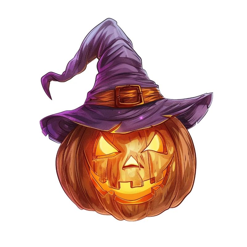 Eerie jack-o'-lantern with witch hat