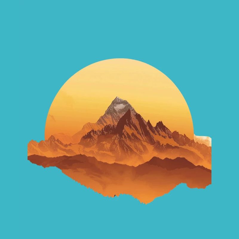 Coucher de soleil montagnes forme circulaire