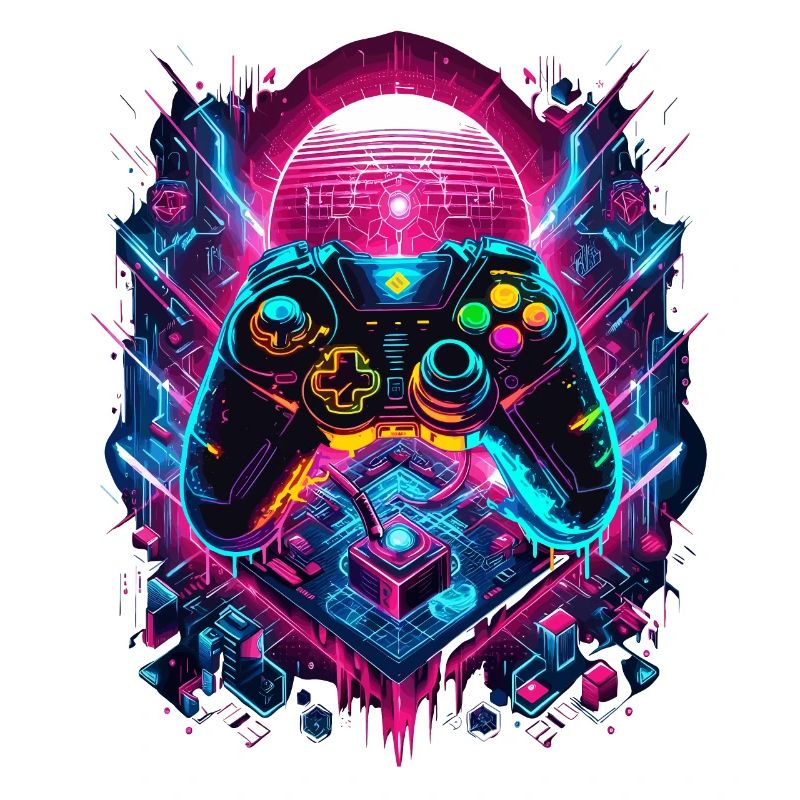 Vibrant Cyberpunk Gaming Controller Grafik