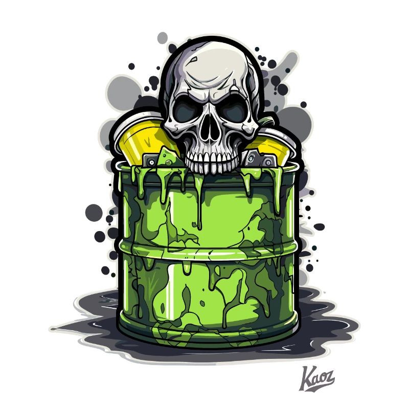 Toxic waste bin with skull