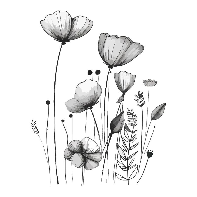Illustration de fleur botanique en noir et blanc