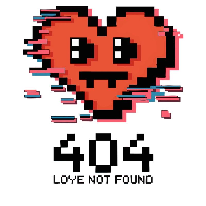 404 Love Not Found - Pixel Art Broken Heart