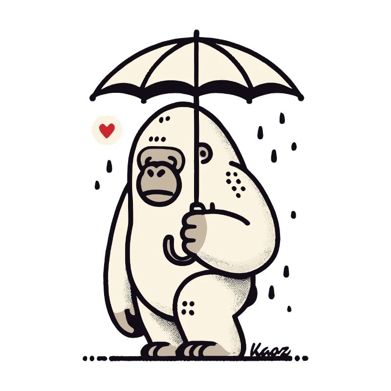 Sad gorilla with umbrella