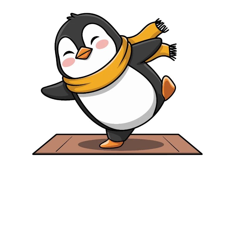 Fröhlicher Pinguin auf Yogamatte