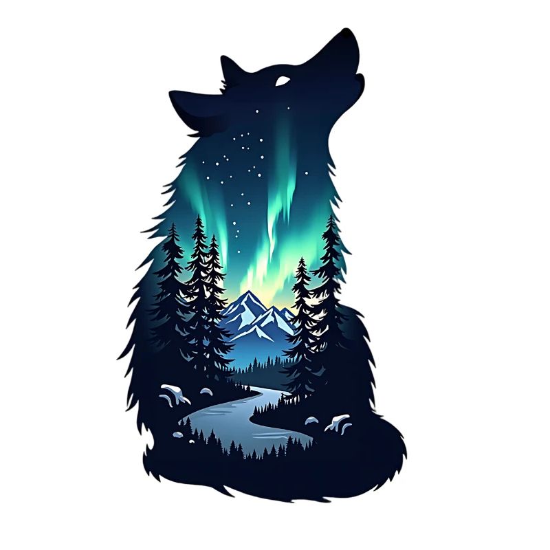 Wolf Night Northern Lights Silhouette