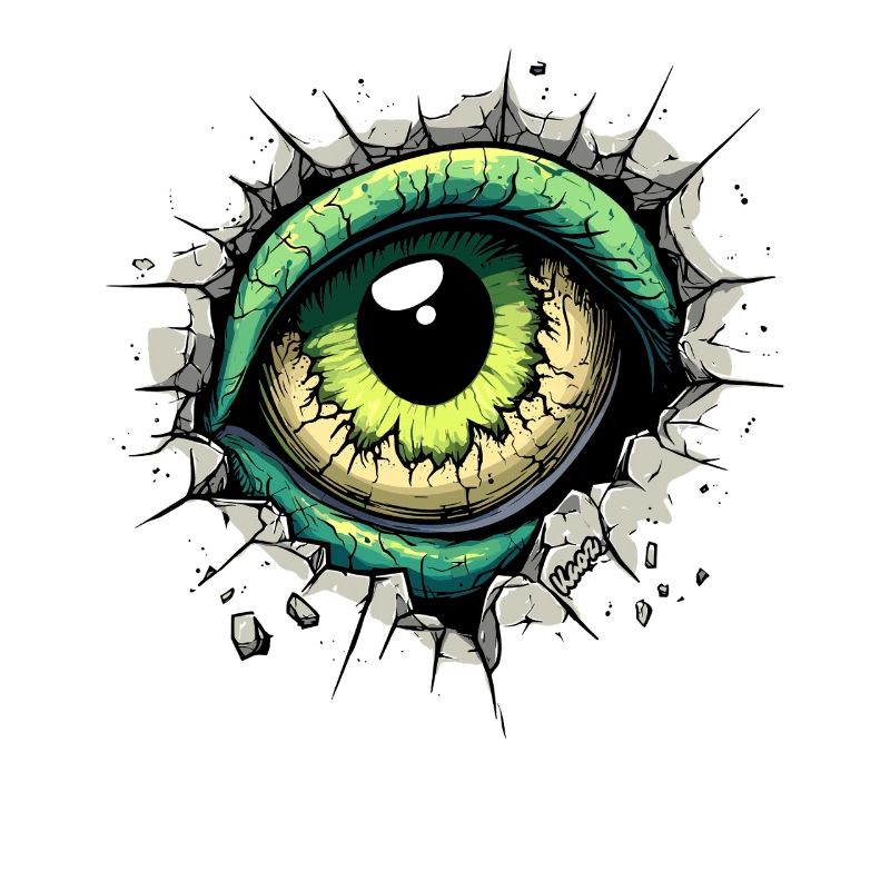 Œil de monstre jetant un coup d’œil à travers le trou dans le mur