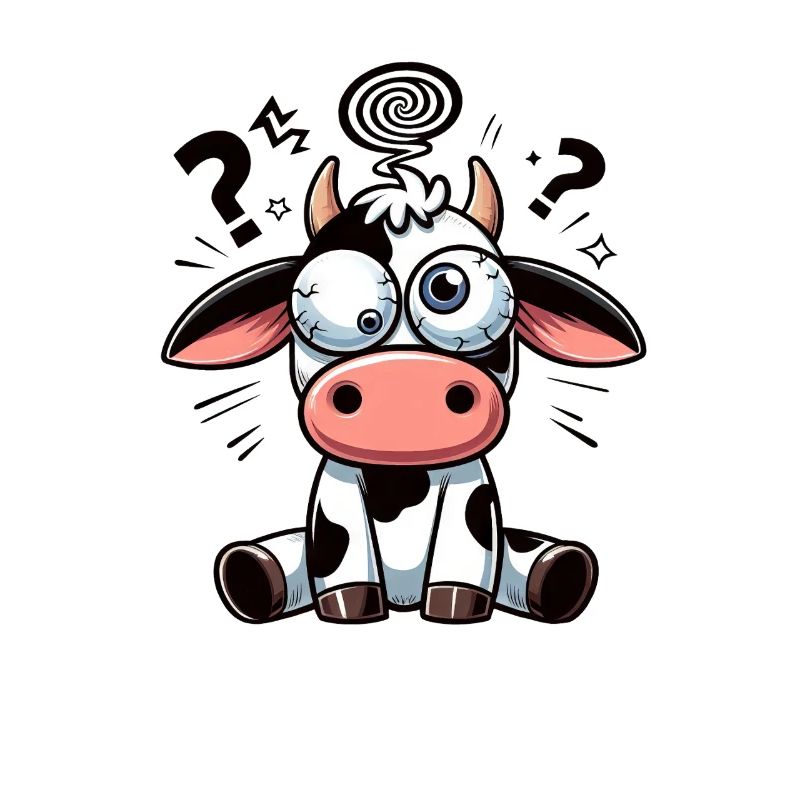 Drôle Vache Confuse Dessin Animé Yeux Écarquillés Maladroits