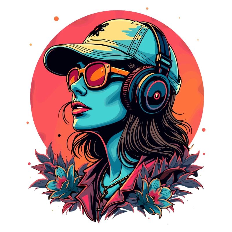 Futuristische DJane mit Kopfhörern