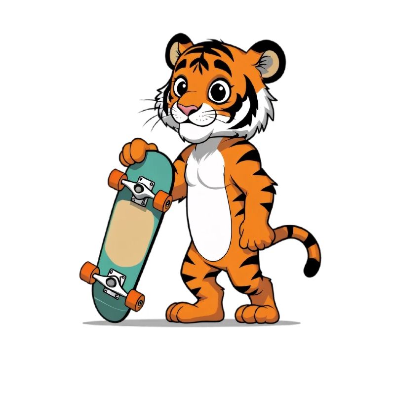 Artistic tiger with skateboard