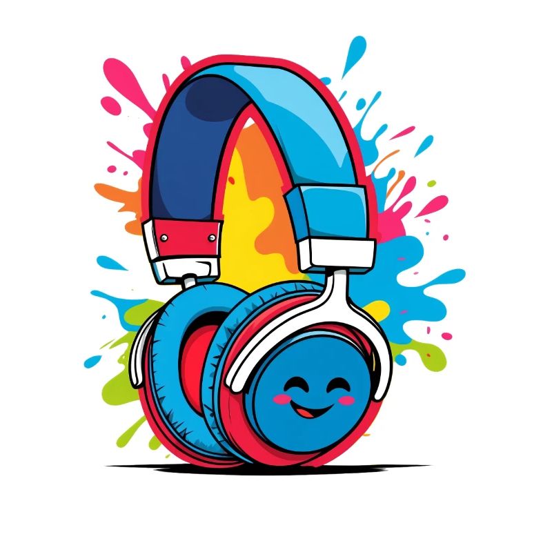 Bunte Kopfhörer Illustration mit Smileygrafik