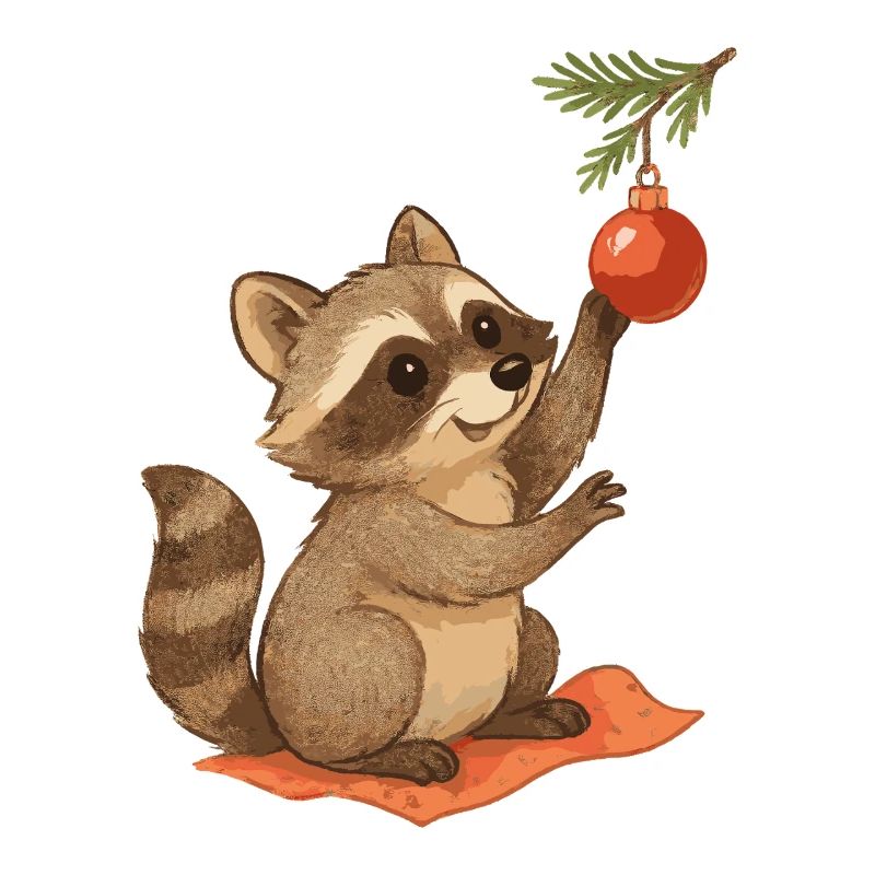 Weihnachts-Waschbär mit Christbaumkugel