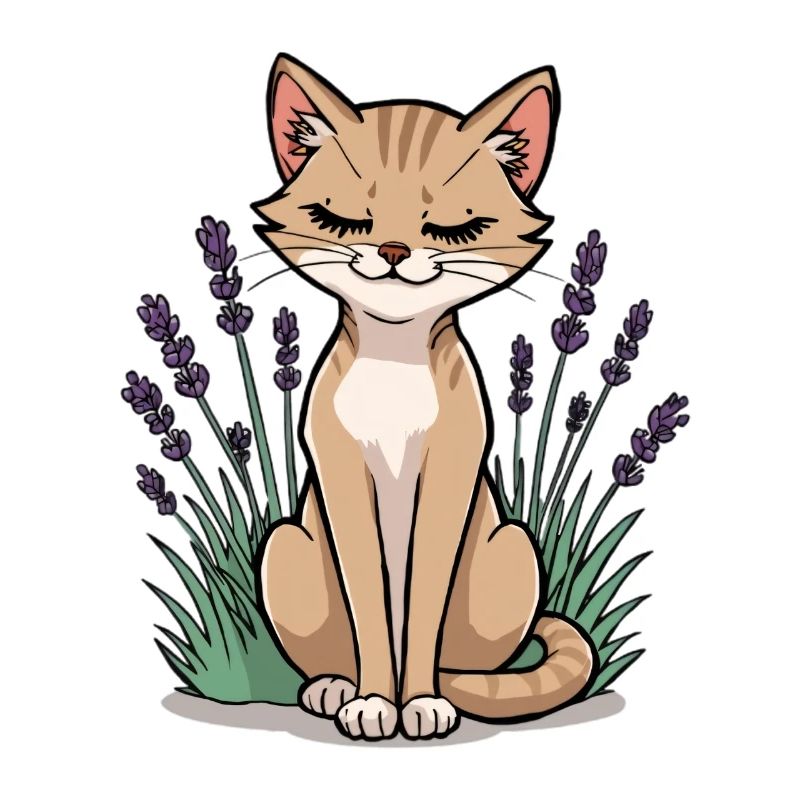 Chat se repose dans le champ de lavande