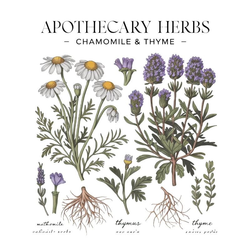 Medicinal Plants Chamomile Thyme Vintage