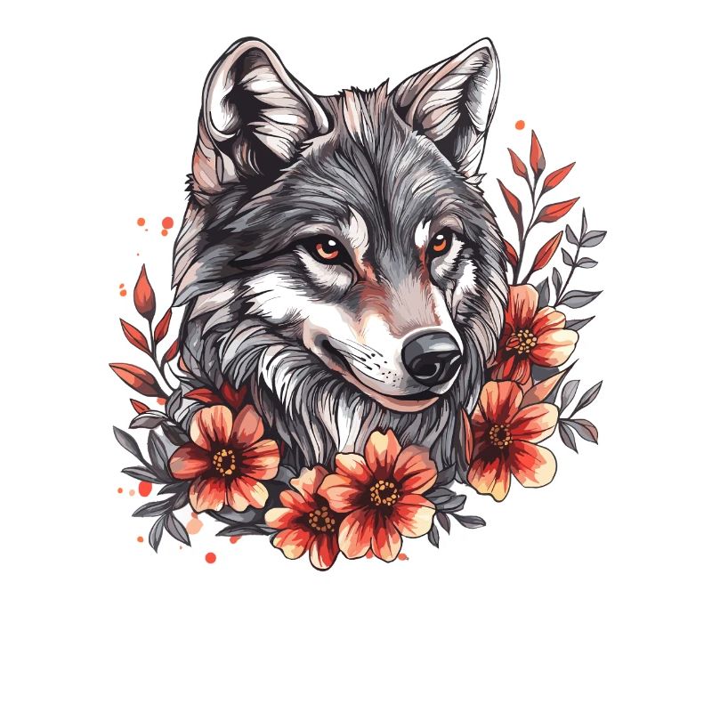 Wolfskopf mit Blumenring