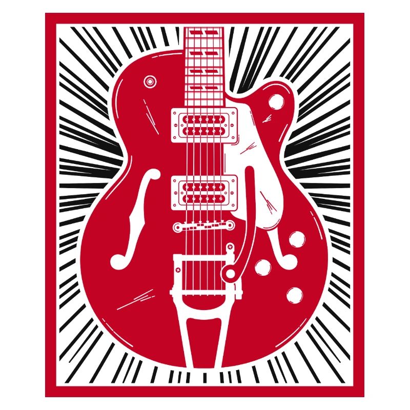 Red Retro Guitar Silhouette Burst