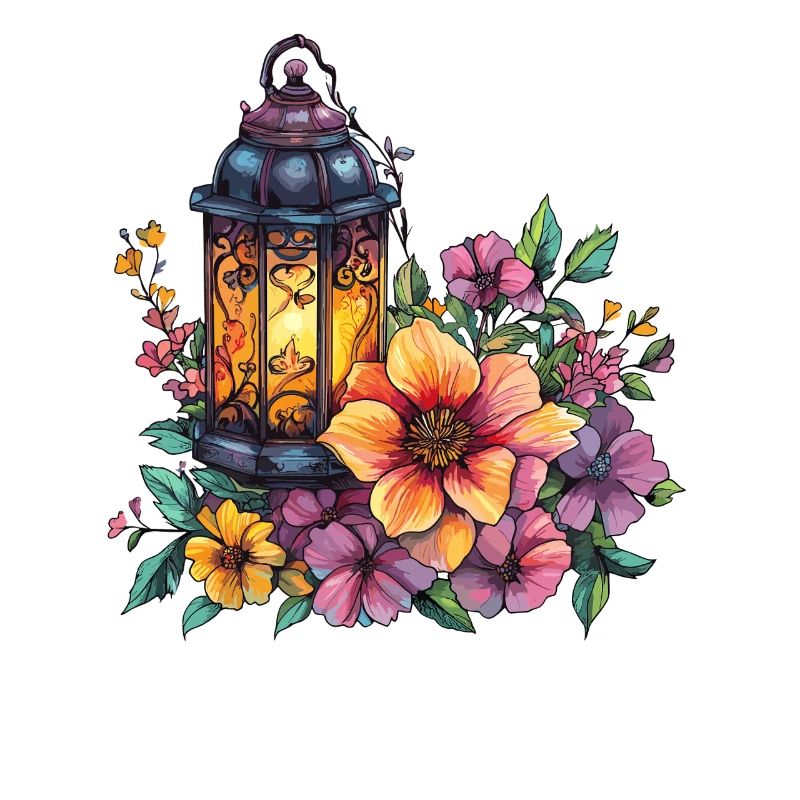 Lanterne dans une mer de fleurs
