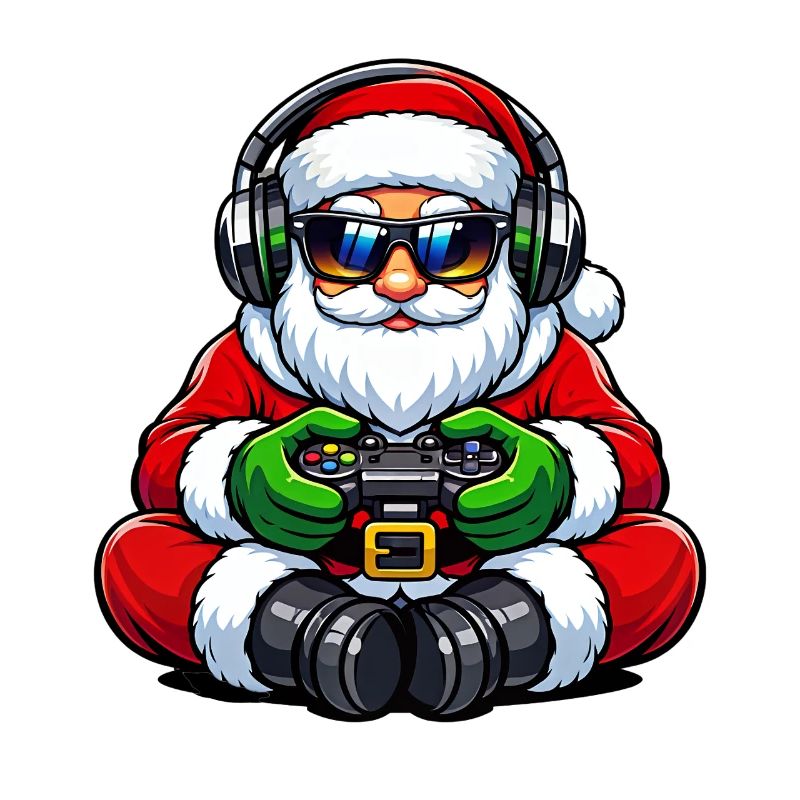 Gamer Weihnachtsmann Spielt Videospiel-Controller