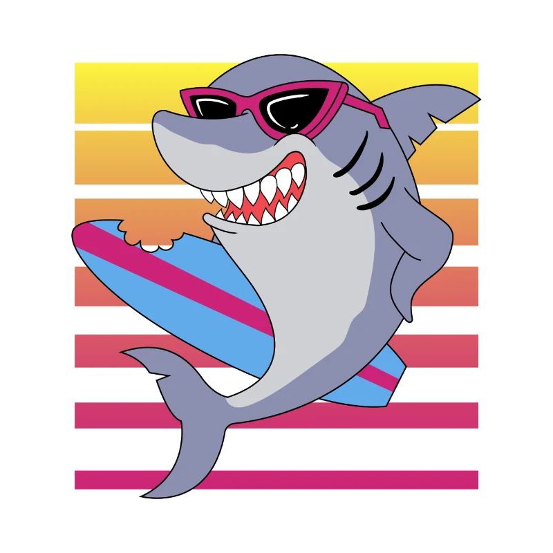 Retro Surfing Shark With Sunglasses Graphic