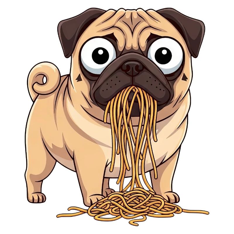 Lustiger Mops mit Spaghetti Italien Pasta Essen
