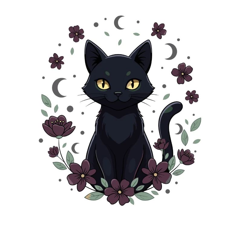 Moon Night Cat Flower Circle