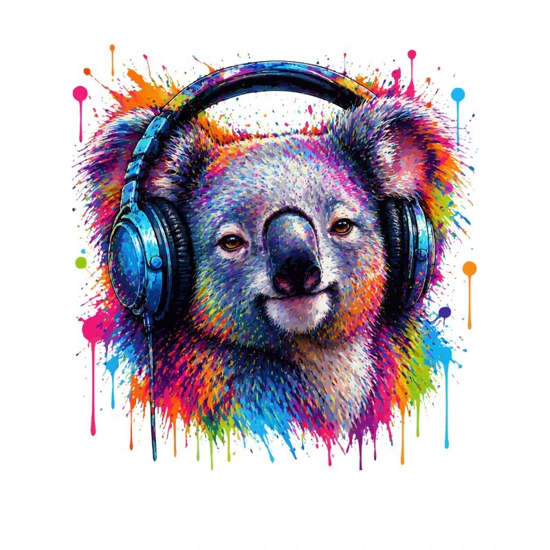 Kaleidoskop-Koala mit Kopfhörern